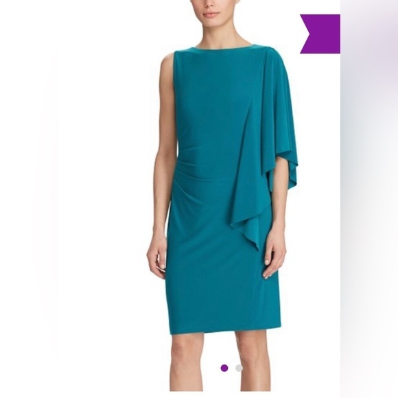 Lauren Ralph Lauren Dresses & Skirts - Lauren Ralph Lauren Ocean Emerald Green Drape-Sleeve Asymmetrical Dress Sz 6 NWT